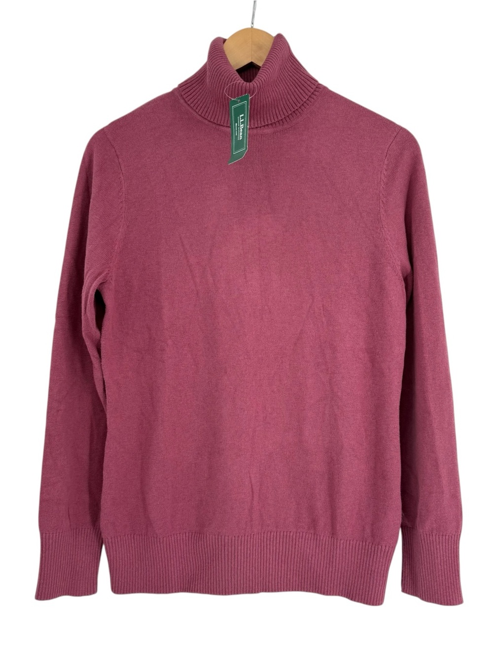 LL Bean Sweater NWT Size S Womens Pink Cotton Cashmere Turtleneck Knit Pullover